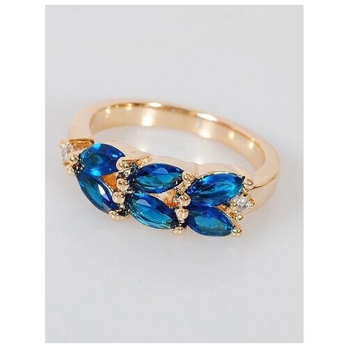 Кольцо Lotus Jewelry, бижутерный сплав, золочение, шпинель, размер 19, синий