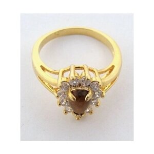 Кольцо Lotus Jewelry, бижутерный сплав, золочение, тигровый глаз, размер 16, коричневый