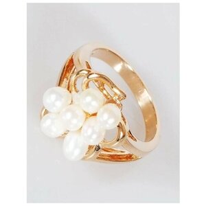 Кольцо Lotus Jewelry, бижутерный сплав, золочение, жемчуг культивированный, размер 19, белый