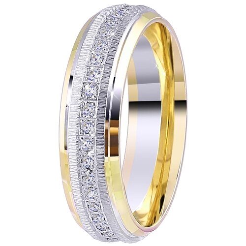 Кольцо обручальное Юверос, комбинированное золото, 585 проба, бриллиант, размер 17.5