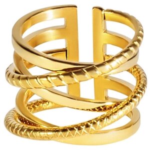 Кольцо переплетенное Kalinka modern story, нержавеющая сталь, размер 17, золотой, желтый