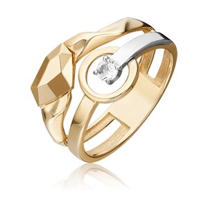 Кольцо PLATINA комбинированное золото, 585 проба, родирование, топаз, размер 16, серебряный, золотой