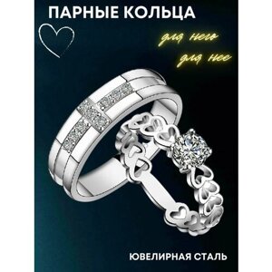 Кольцо помолвочное 4Love4You, нержавеющая сталь, фианит, размер 18, серебряный