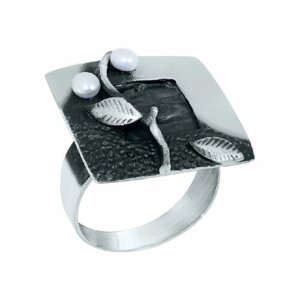 Кольцо, серебро, 925 проба, чернение, жемчуг, размер 19