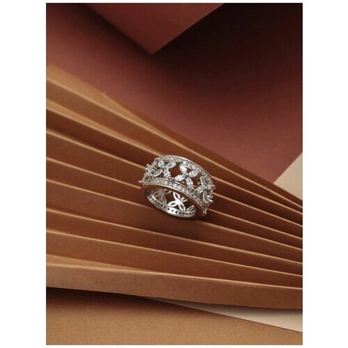Кольцо Shine & Beauty, латунь, серебрение, кристаллы Swarovski, размер 19, серебряный