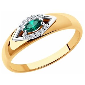 Кольцо SOKOLOV, комбинированное золото, 585 проба, изумруд, бриллиант, размер 19, бесцветный, зеленый