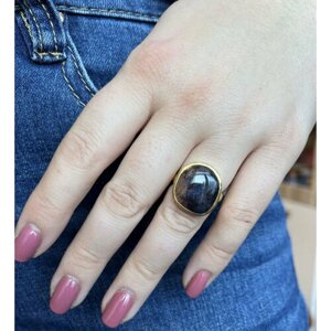 Кольцо True Stones, агат, размер 17.5, коричневый, серый