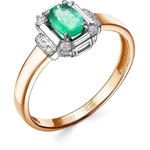 Кольцо Яхонт золото, 585 проба, бриллиант, изумруд, размер 17, бесцветный, зеленый