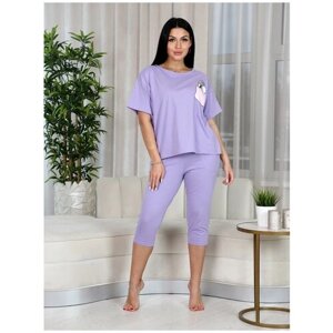 Комплект А-дина, футболка, бриджи, укороченный рукав, размер 46, фиолетовый