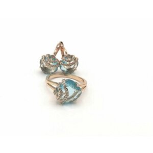 Комплект бижутерии Apsara: серьги, кольцо, бижутерный сплав, искусственный камень, размер кольца 17, золотой, голубой