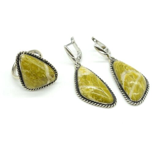 Комплект бижутерии Радуга Камня: кольцо, серьги, кристалл, размер кольца 17.5, желтый