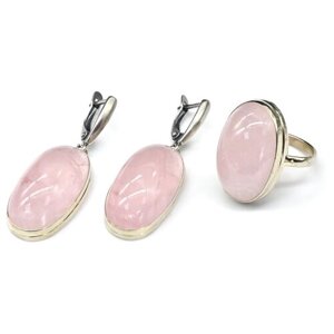 Комплект бижутерии Радуга Камня: кольцо, серьги, кварц, размер кольца 17.5, розовый