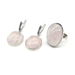 Комплект бижутерии Радуга Камня: кольцо, серьги, кварц, размер кольца 19, розовый