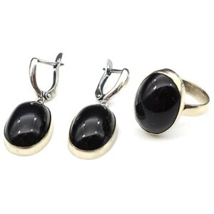 Комплект бижутерии Радуга Камня: кольцо, серьги, обсидиан, размер кольца 18.5, черный, коричневый