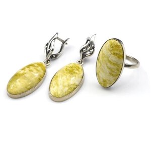 Комплект бижутерии Радуга Камня: серьги, кольцо, агат, размер кольца 18, мультиколор, желтый