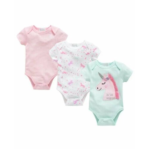 Комплект Боди Единорожик для новорожденных, комплект из 3 шт., размер 56-62, розовый, бирюзовый
