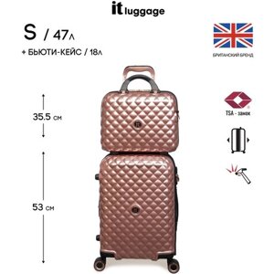 Комплект чемоданов IT Luggage, поликарбонат, увеличение объема, опорные ножки на боковой стенке, износостойкий, 47 л, размер S, розовый
