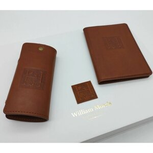 Комплект для автодокументов William Morris, натуральная кожа, подарочная упаковка, коричневый