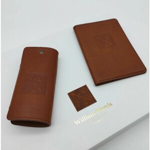 Комплект для паспорта William Morris, натуральная кожа, подарочная упаковка, коричневый