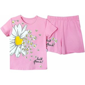 Комплект футболка с шортами для дев., розовый, размер 6, рост 116, RAVZA (Турция)
