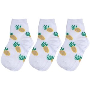 Комплект из 3 пар детских носков Альтаир белые с бежевыми ананасами, размер 16