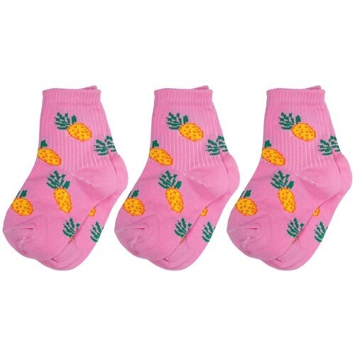 Комплект из 3 пар детских носков Альтаир розовые с желтыми ананасами, размер 14
