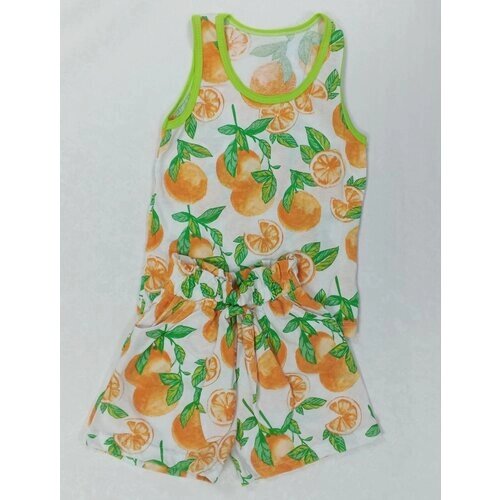 Комплект летний для девочки футболка и юбка-шорты, цвет: белый/оранжевый принт апельсины, хлопок 100% кулирка, размер 98-104 (56)