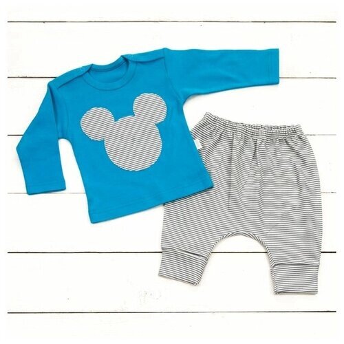 Комплект одежды АЛИСА детский, брюки и лонгслив, размер 80, голубой, серый
