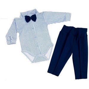 Комплект одежды АЛИСА для мальчиков, боди и брюки и бабочка, нарядный стиль, подарочная упаковка, застежка под подгузник, размер 86-52, синий