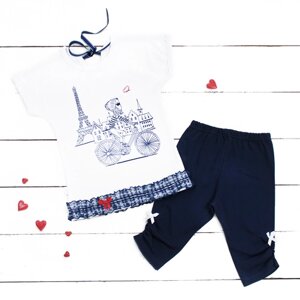 Комплект одежды АЛИСА, футболка и бриджи, нарядный стиль, размер 98, белый, синий