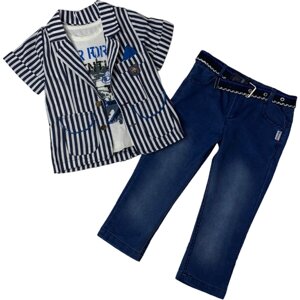 Комплект одежды Blu Rosso для мальчиков, пиджак и футболка и брюки, повседневный стиль, размер 92, синий, белый