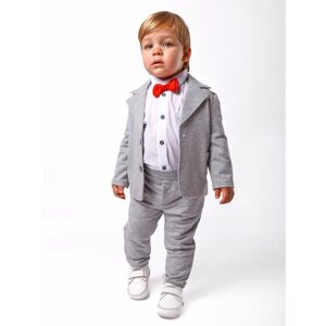 Комплект одежды Chadolls для мальчиков, брюки и рубашка и галстук и пиджак, нарядный стиль, карманы, пояс на резинке, размер 80, серый