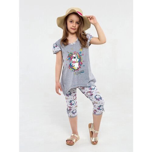 Комплект одежды Дети в цвете, туника и бриджи, повседневный стиль, размер 26-98, серый, белый