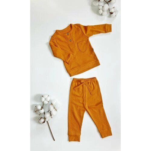 Комплект одежды детский, брюки и кофта, повседневный стиль, манжеты, карманы, размер 18 мес, оранжевый