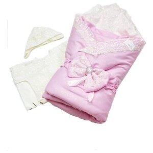 Комплект одежды детский, чепчик и пеленка и бант и уголок и распашонка и одеяло, размер 110 см, розовый