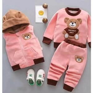 Комплект одежды детский, жилет и брюки и толстовка, спортивный стиль, размер M, розовый