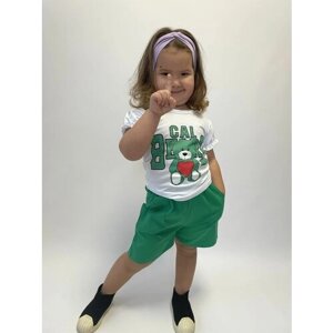Комплект одежды для девочек, футболка и майка и шорты и блуза, нарядный стиль, размер 80, белый, зеленый