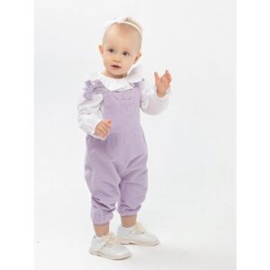 Комплект одежды для девочек, полукомбинезон и рубашка, повседневный стиль, размер 68, фиолетовый