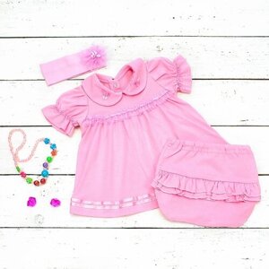 Комплект одежды для девочек, повязка и платье и трусы, нарядный стиль, размер 74-44, розовый