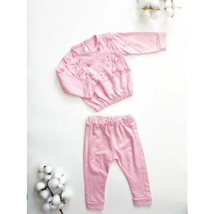 Комплект одежды для девочек, распашонка и ползунки, повседневный стиль, манжеты, размер 6 мес, розовый