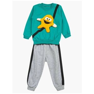 Комплект одежды Eymus для мальчиков, свитшот и брюки, спортивный стиль, подарочная упаковка, без капюшона, манжеты, размер 92, зеленый