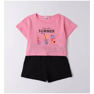 Комплект одежды Ido, футболка и шорты, повседневный стиль, размер L, розовый, черный