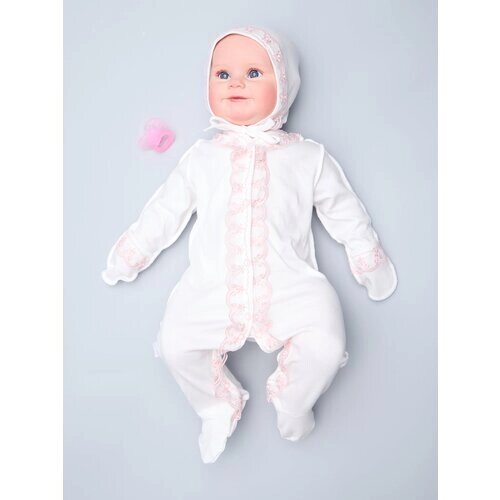 Комплект одежды Jolly Baby для девочек, чепчик и комбинезон, нарядный стиль, застежка под подгузник, размер 56, мультиколор
