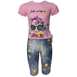 Комплект одежды Lilitop для девочек, футболка и легинсы, повседневный стиль, трикотажный, размер 80, розовый
