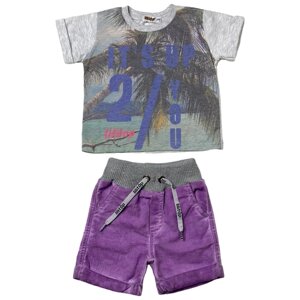 Комплект одежды Lilitop для мальчиков, футболка и шорты, повседневный стиль, размер 86, серый, фиолетовый