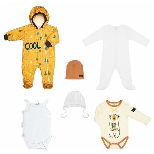 Комплект одежды lucky child детский, комбинезон и боди и майка и чепчик и шапка, размер 18 (56-62), мультиколор
