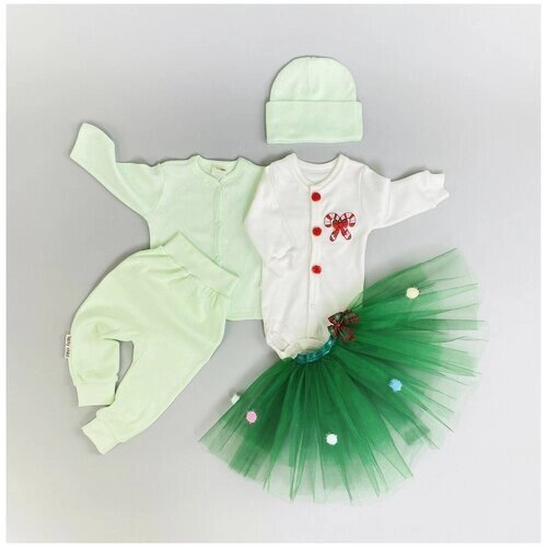 Комплект одежды lucky child для девочек, боди и шапка и брюки и юбка и кофта, нарядный стиль, размер 26 (80-86), зеленый