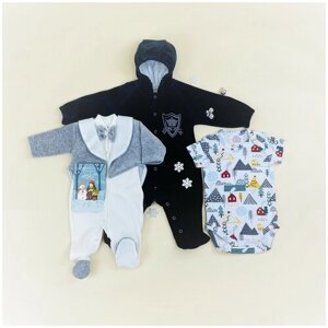Комплект одежды lucky child для мальчиков, комбинезон и боди, нарядный стиль, подарочная упаковка, размер 20 (62-68), серый, синий