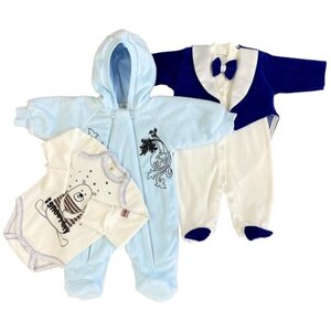 Комплект одежды lucky child для мальчиков, пиджак и комбинезон и боди, нарядный стиль, подарочная упаковка, размер 18 (56-62), голубой, синий
