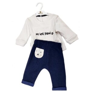 Комплект одежды Мамин Малыш для мальчиков, брюки и джемпер, повседневный стиль, пояс на резинке, размер 86, синий